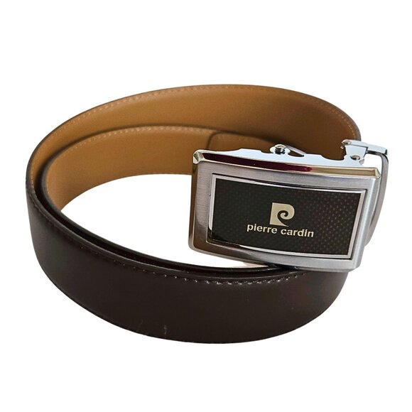 Mens Vintage PIERRE CARDIN Dress Belt Adjustable Ratchet Buckle Silver SZ 29-35" - Picture 15 of 15